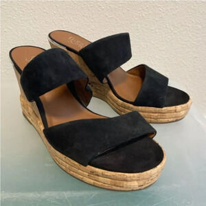 FRANCO SARTO Size 9.5 Black Leather Wedge Heel Sandal Shoes ￼Nice condition